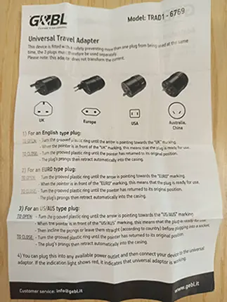 Photo de l’avis officiel: G&amp;BL Universal Multitravel Adapter Adaptateur de voyage — risque: Choc électrique