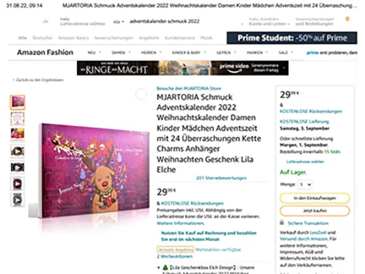 Photo de l’avis officiel: MJARTORIA Jewellery advent calendar 2022 Calendrier de l’Avent — risque: Risque chimique