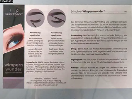Photo de l’avis officiel: Wimpernwunder Eyelash Conditioner Sérum des cils — risque: Risque chimique