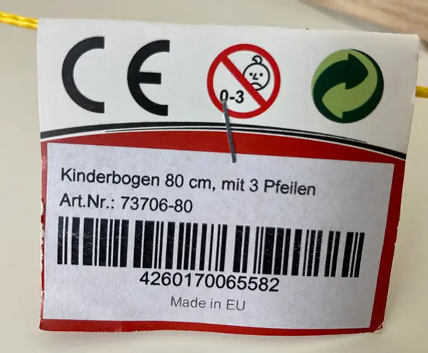 Photo de l’avis officiel: HOLZSPIELEREI Kinderbogen Arc de jouet — risque: Risque chimique