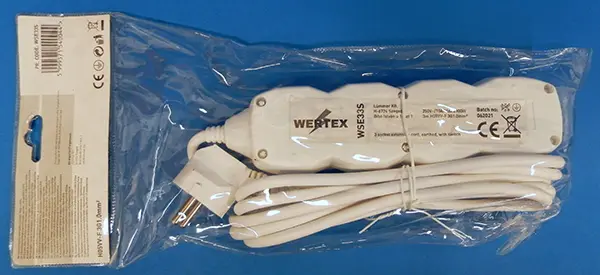Foto do aviso oficial: WERTEX Extension  Cord / Hálózati elosztó Chumbo de extensão — risco: Queimaduras & Incêndio (A11/00037/23)
