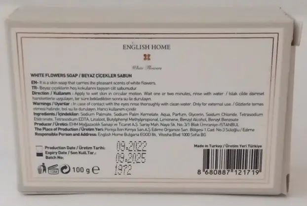 Photo de l’avis officiel: ENGLISH HOME Savon — risque: Risque chimique