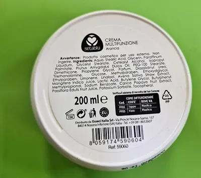 Photo de l’avis officiel: Setablu Crema multifunzione - Yoga per la pelle Crème pour la peau — risque: Risque chimique
