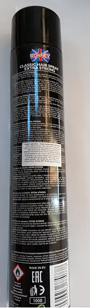 Photo from the official notice: Ronney Salon Premium Professional Hair Spray - Extra Strong / Hialuronic Acid hair fixing spray — chemical risk