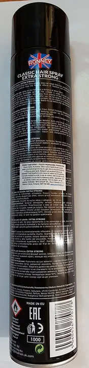 Photo from the official notice: Ronney Salon Premium Professional Hair Spray - Extra Strong / Hialuronic Acid hair fixing spray — chemical risk