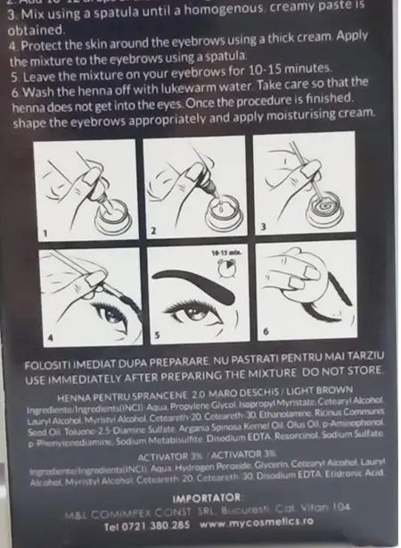 Photo from the official notice: Revers Cosmetics Pro Colors Creamy Henna for Eyebrows eyebrows dye — chemical risk