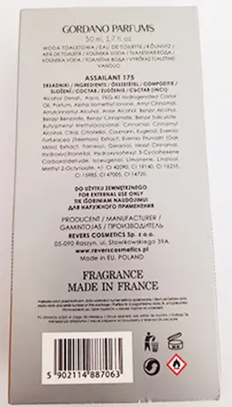 Photo de l’avis officiel: GORDANO PARFUMS Gordano Parfums Assailant Eau de toilette — risque: Risque chimique