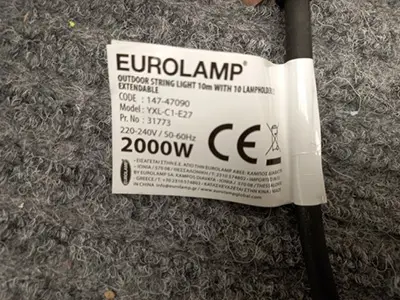 Photo de l’avis officiel: EUROLAMP Chaîne d’éclairage — risque: Choc électrique