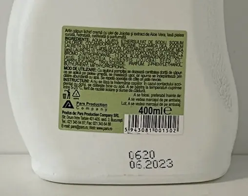 Foto do aviso oficial: Artin Cream soap - Aloe Vera &amp; Ulei de Jojoba Sabão de creme — risco: Químico