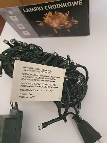 Foto do aviso oficial: Lampki choinkowe Corrente de iluminação — risco: Choque elétrico & Incêndio (A12/00970/23)