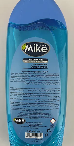 Photo de l’avis officiel: Mike Line Shower gel - Fresh Perfume - English Lavender / Ocean Wave Gel douche — risque: Risque chimique