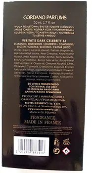 Photo de l’avis officiel: GORDANO PARFUMS Veritatis Dark Celebrity 66 Eau de toilette — risque: Risque chimique