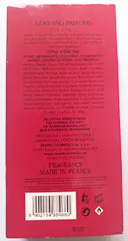 Foto uit de officiële melding: GORDANO PARFUMS Opus Vitae 165 Eau de toilette — risico: Chemische risico's