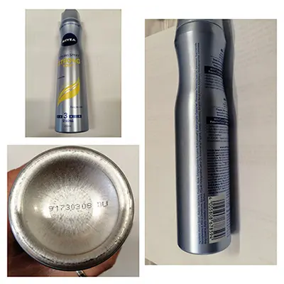 Photo de l’avis officiel: Nivea STYLING SPRAY STRONG HOLD Pulvérisation des cheveux — risque: Risque chimique