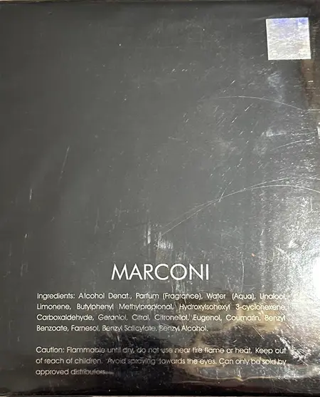 Photo de l’avis officiel: RAVE Marconi Black Intense Parfum — risque: Risque chimique