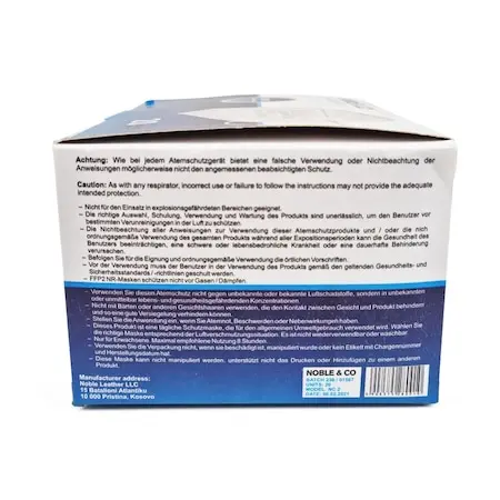 Foto aus der offiziellen Meldung: HEALTH / Noble &amp; Co FFP2 NR Partikelfiltrierende Halbmaske Partikelfiltermaske — Risiko: Gesundheitsrisiken/Sonstige