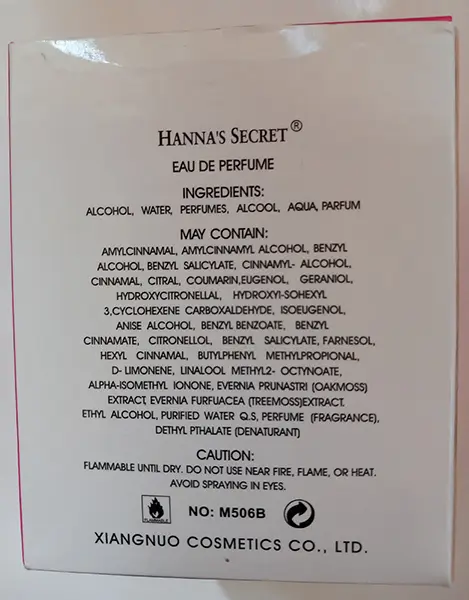 Foto dell’avviso ufficiale: Hanna's Secret Eau de Certier - Baiser Love Profumo — rischio: Rischio chimico