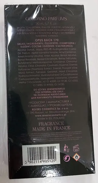 Photo de l’avis officiel: GORDANO PARFUMS Opus Black Eau de toilette — risque: Risque chimique