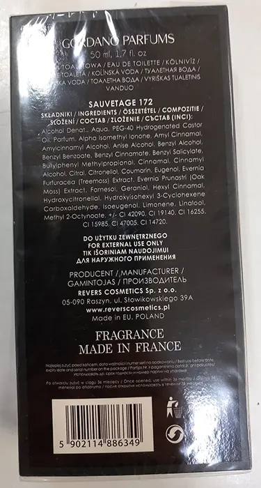 Photo de l’avis officiel: GORDANO PARFUMS Sauvetage 172 Eau de toilette — risque: Risque chimique