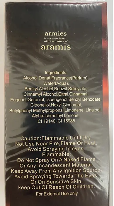 Photo de l’avis officiel: Armis Aramis Eau de toilette — risque: Risque chimique