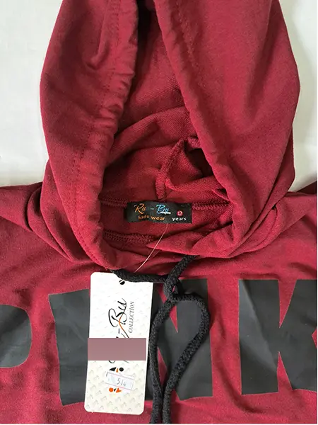 Photo de l’avis officiel: Ru-Bu Collection Pink Sweat à capuche pour enfants — risque: Blessures & Etranglement