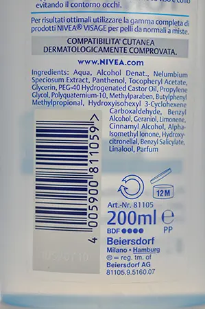 Foto dell’avviso ufficiale: Nivea Nivea visage tonico vitalizzante Tonico del viso — rischio: Rischio chimico