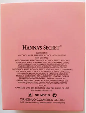Photo de l’avis officiel: Hanna's Secret Rose Alice Parfum — risque: Risque chimique