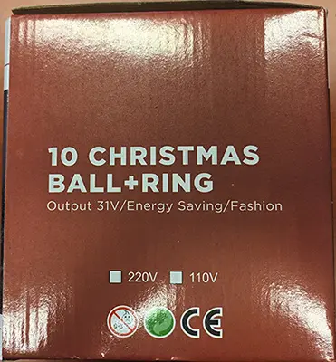Foto do aviso oficial: Neuvedena 10 CHRISTMAS BALL+RING Corrente de iluminação — risco: Choque elétrico