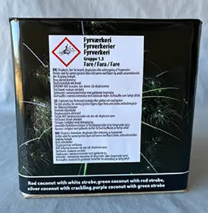 Photo de l’avis officiel: Fyrværkerieksperten a/s Mesterens Batteri Artifices — risque: Brûlures & Dommages à la vue