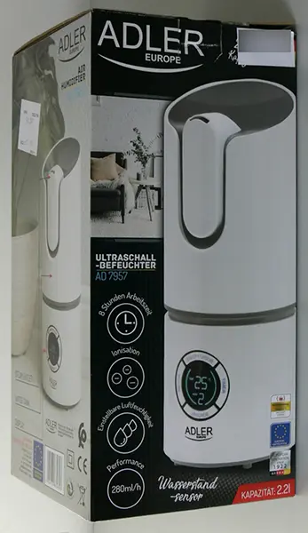 Photo from the official notice: ADLER Europe Air humidifier / Ultraschall-defeuchter — microbiological risk
