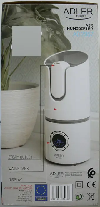 Photo from the official notice: ADLER Europe Air humidifier / Ultraschall-defeuchter — microbiological risk