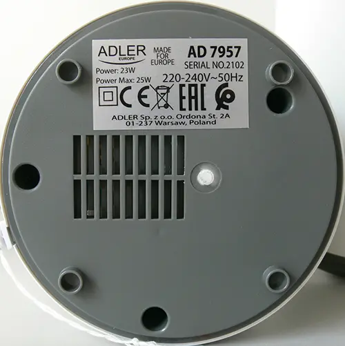 Photo from the official notice: ADLER Europe Air humidifier / Ultraschall-defeuchter — microbiological risk