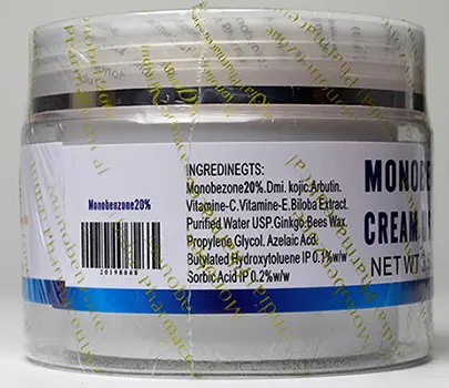 Foto aus der offiziellen Meldung: Monobenzone Monobenzone cream U.S.P. 20 % Hautaufhellungscreme — Risiko: Chemikalie