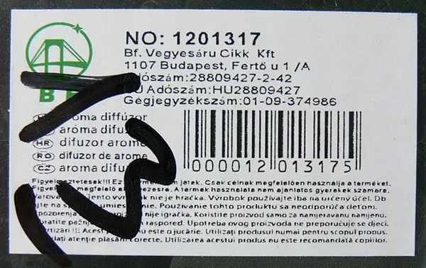Photo de l’avis officiel: BF Aroma Diffuser Diffuseur d’arômes — risque: Choc électrique & Risque microbiologique