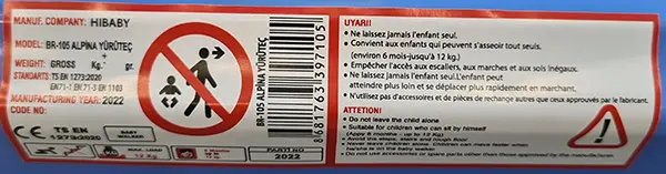 Foto aus der offiziellen Meldung: Hibaby Hibaby Inklapbare Loopstoel Met Speelset Baby-Wanderer — Risiko: Verletzungen