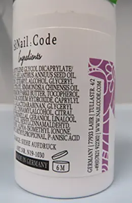 Foto aus der offiziellen Meldung: Nail:Code Code No. One Paticuliere HandCreme — Risiko: Chemikalie