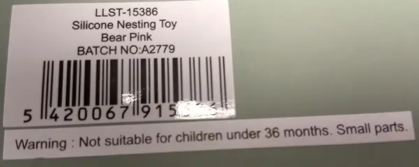 Photo de l’avis officiel: LABEL LABEL Silicone Nesting Toy Bear Pink Jouet de nidification — risque: Étouffement