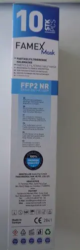 Foto del aviso oficial: FAMEX FAGOMED Partikelfiltrierende Halbmaske FFP2 Maske Máscara de filtro de partículas — riesgo: Otros riesgos para la salud