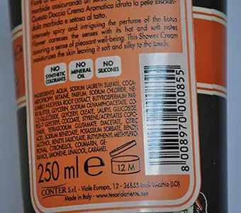 Photo de l’avis officiel: Tesori d'Oriente Doccia crema aromatico Crème de douche — risque: Risque chimique