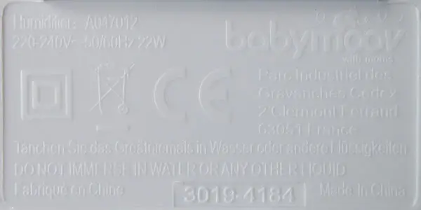 Foto aus der offiziellen Meldung: Babymoov Hygro Luftbefeuchter — Risiko: Mikrobiologisches Risiko
