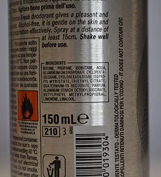 Photo de l’avis officiel: INTESA Intesa fresh deodorant Spray déodorant — risque: Risque chimique