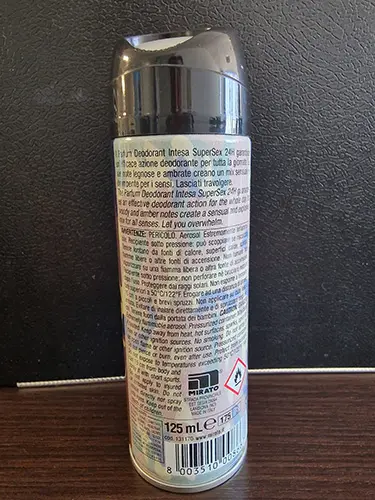 Foto uit de officiële melding: INTESA Intesa Parfum Deodorant Spray super sex Deodorantspray — risico: Chemische risico's