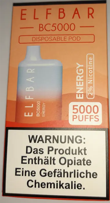 Photo from the official notice: Elf bar ELF BAR BC5000 Disposable Pod, 2% nicotine disposable electronic cigarette — chemical risk