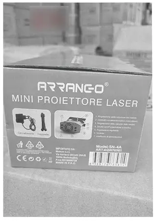 Photo from the official notice: Arrango Mini proiettore laser mini laser projector — damage to sight risk
