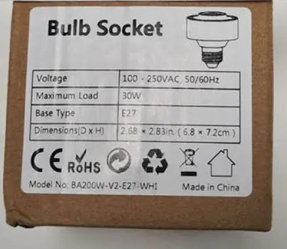 Photo de l’avis officiel: Puliao Bulb Socket Porte-lampe — risque: Choc électrique