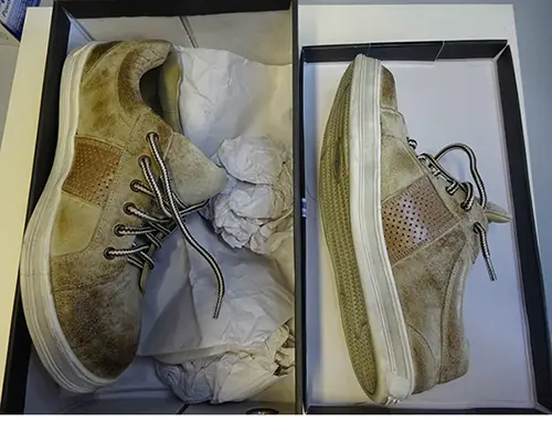 Photo from the official notice: Gwandler 1896 Sneaker Wildbock Utah grey; Wildbock messing blue shoes — chemical risk