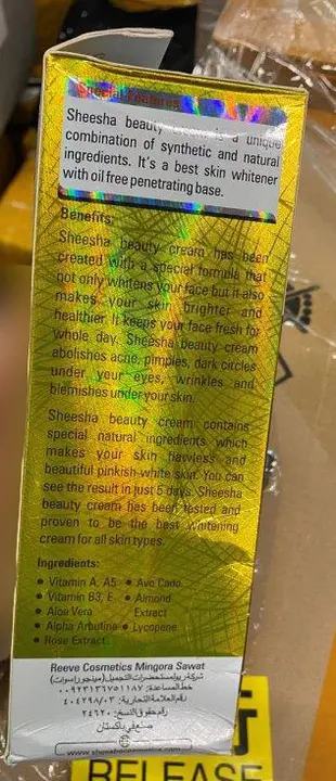 Foto dell’avviso ufficiale: Sheesha Sheesha Beauty Cream Crema schiarinte per la pelle — rischio: Rischio chimico (A12/01616/23)
