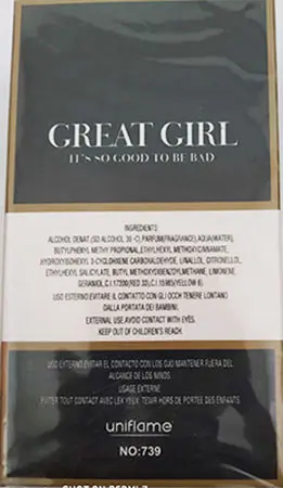 Photo de l’avis officiel: Uniflame Great Girl Parfum — risque: Risque chimique (A12/01654/23)