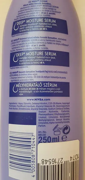 Photo de l’avis officiel: Nivea Krémové telové mléko / Testápoló tej Lotion pour le corps — risque: Risque chimique