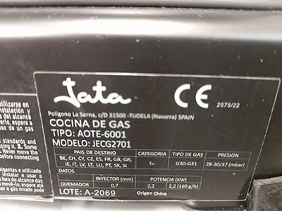 Foto do aviso oficial: Jata Cocina de Gas (Fogão a gás / Gas cooker) Aparelho a gás — risco: Queimaduras & Incêndio